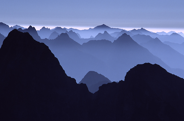 Overlapping mountain ridges, North Cascades National Park, Washington